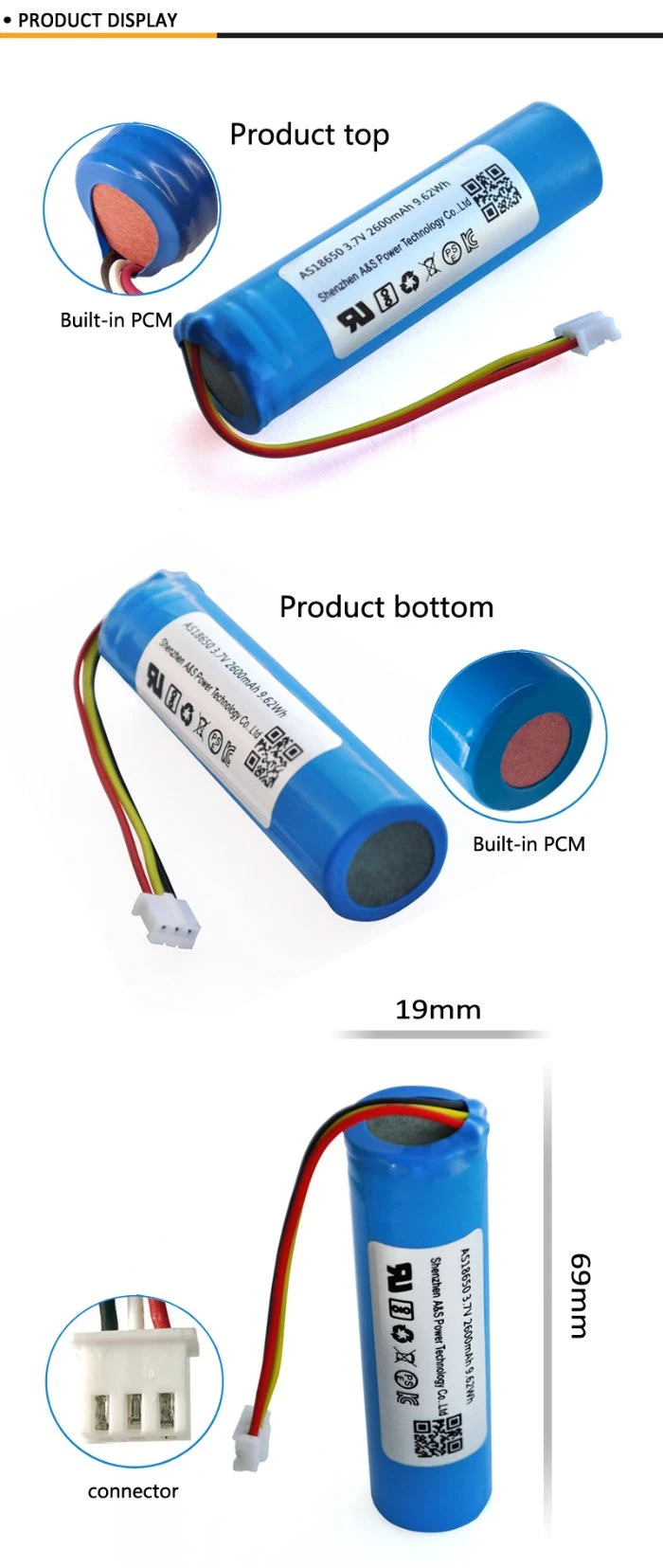 UL Certification Li-ion Rechargeable 18650 3.7V 2600mAh Lithium Ion Battery Cell